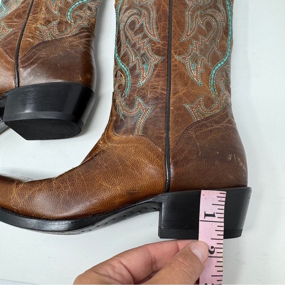 J.B. Dillion Brown with Turquoise Stitching Cowboy Boots - Picture 6 of 11